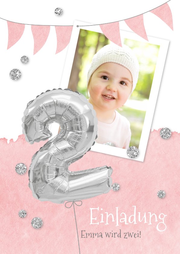 Einladung zum 2. Geburtstag mit Foto und Send a Smile