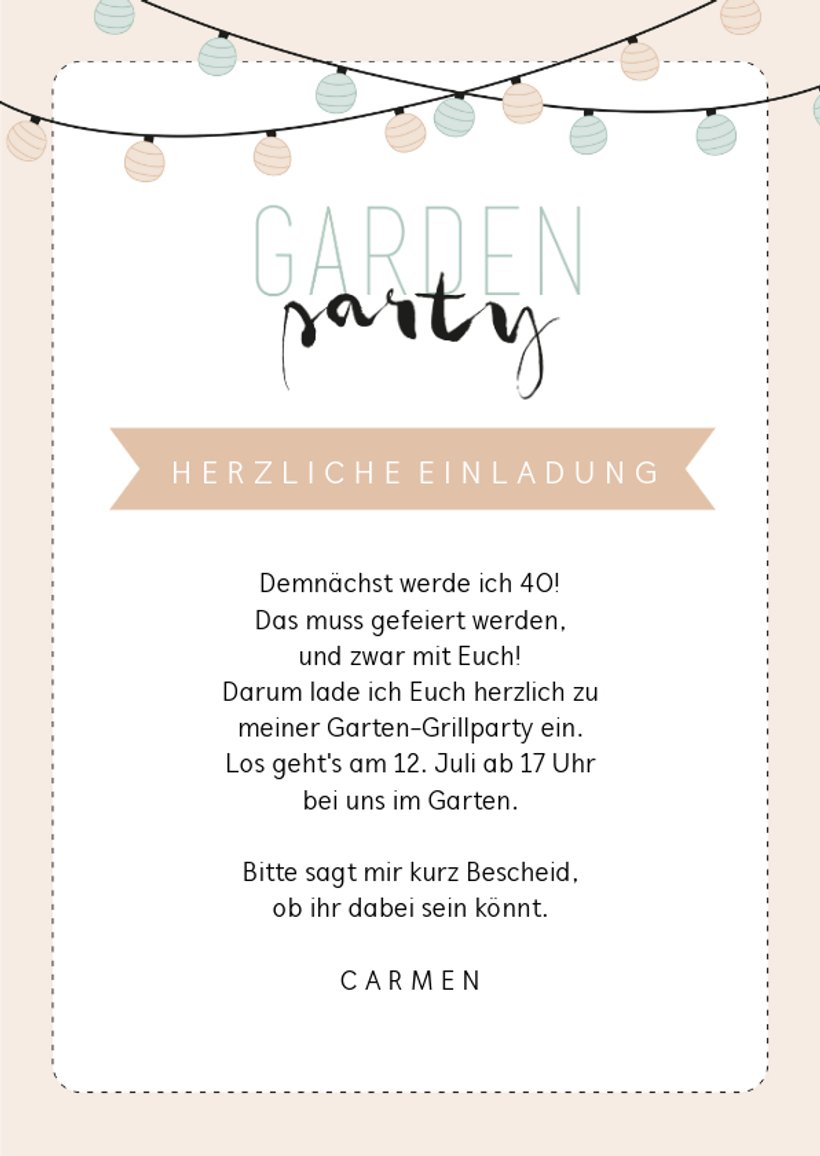 Einladung zum Geburtstag Gartenparty pastell Send a Smile