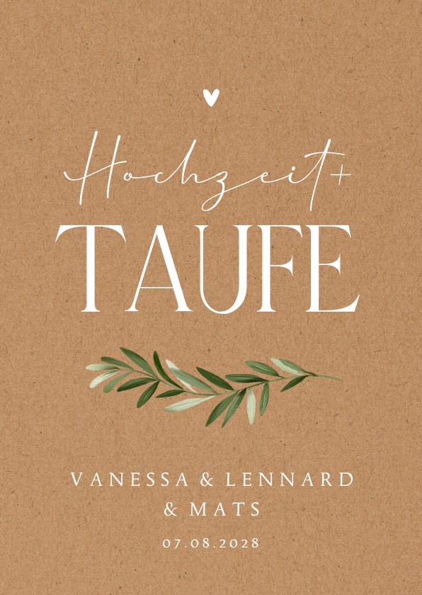 Einladung zur Hochzeit mit Taufe Zweig auf Send a Smile