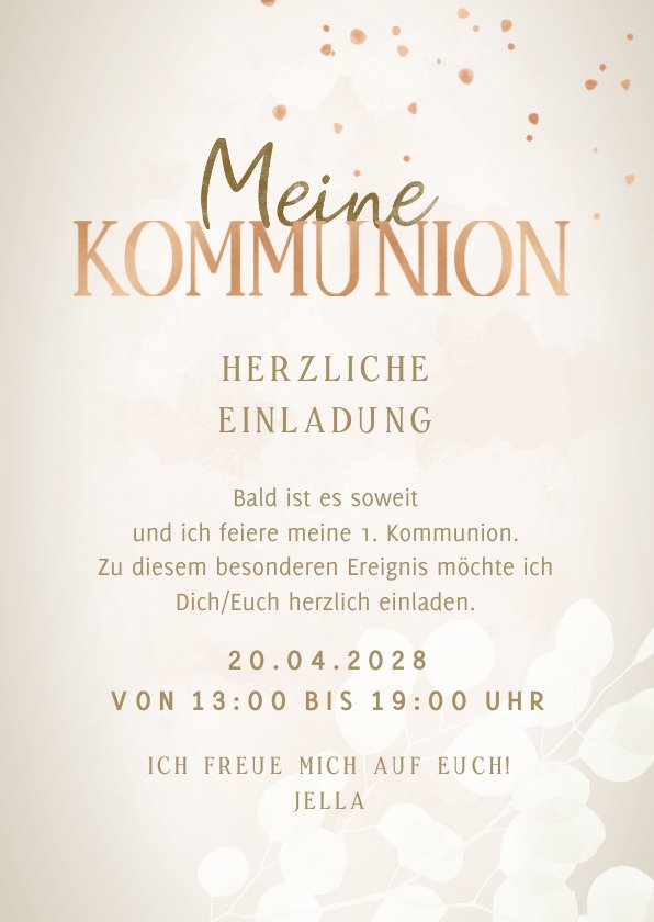Einladung zur Kommunionsfeier Herzen Send a Smile