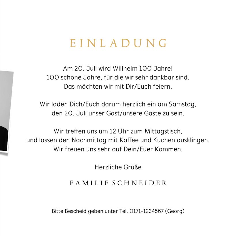 Einladungskarte 100. Geburtstag eigene Fotos Send a Smile