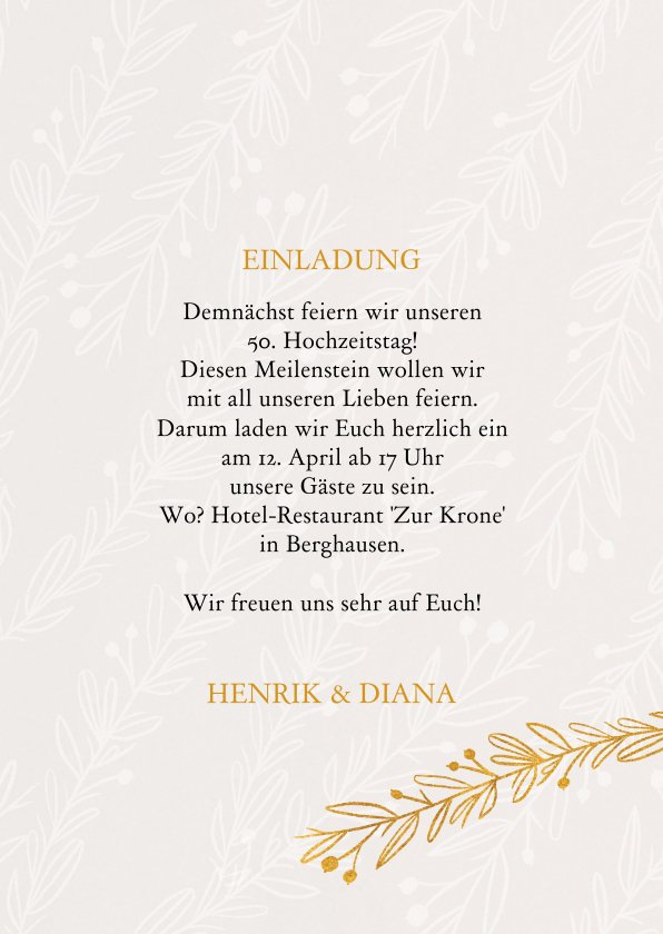 Einladungskarte 50. Hochzeitstag Zweige Send a Smile
