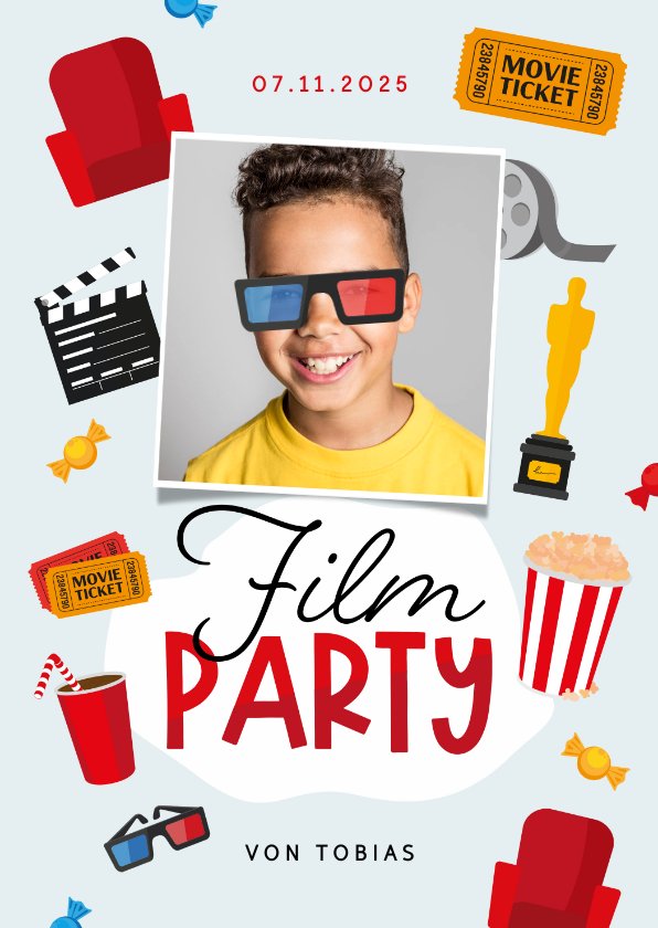 12 Einladungskarten Zum 7. Kindergeburtstag Kino Party Mädchen Jungen