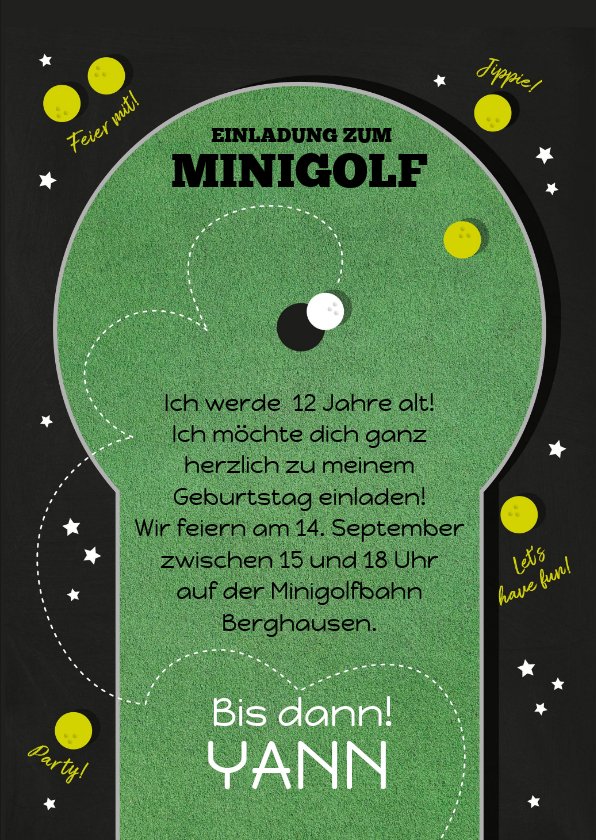 Einladungskarte Kindergeburtstag Minigolf | Send a Smile