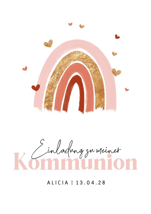 Einladungskarte Kommunion Regenbogen rosa Send a Smile