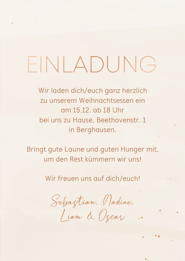 Einladungskarte zum Weihnachtsessen mit Send a Smile