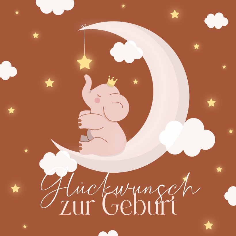 Glückwunschkarte Elefant auf rosa Mond Send a Smile