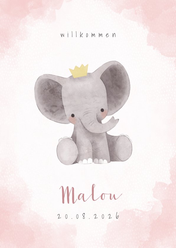 Glückwunschkarte Elefant Geburt rosa Send a Smile