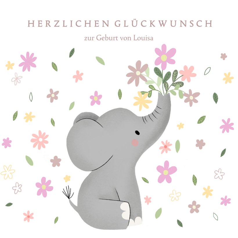 Glückwunschkarte Geburt Elefant Mit Blumen Send A Smile 