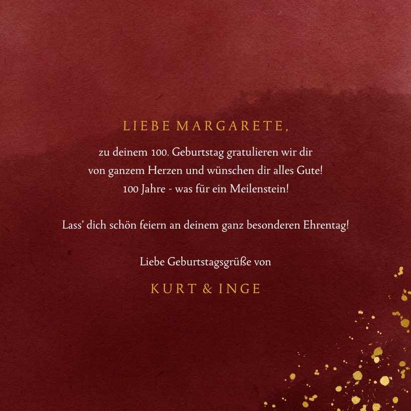 Glückwunschkarte zum 100. Geburtstag Goldzahl Send a Smile
