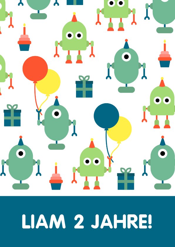 Glückwunschkarte zum Geburtstag mit Roboter Send a Smile