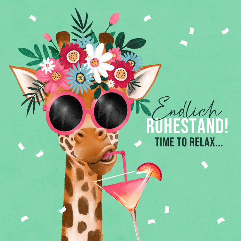 Glückwunschkarte zum Ruhestand Coole Giraffe Send a Smile