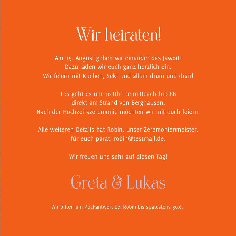 Hochzeitseinladung witzig'Kuchen& Sekt Send a Smile