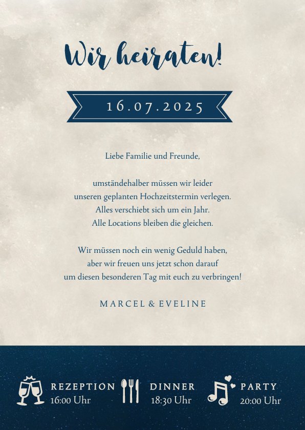  Hochzeitskarte neues Datum Silhouette Mond 