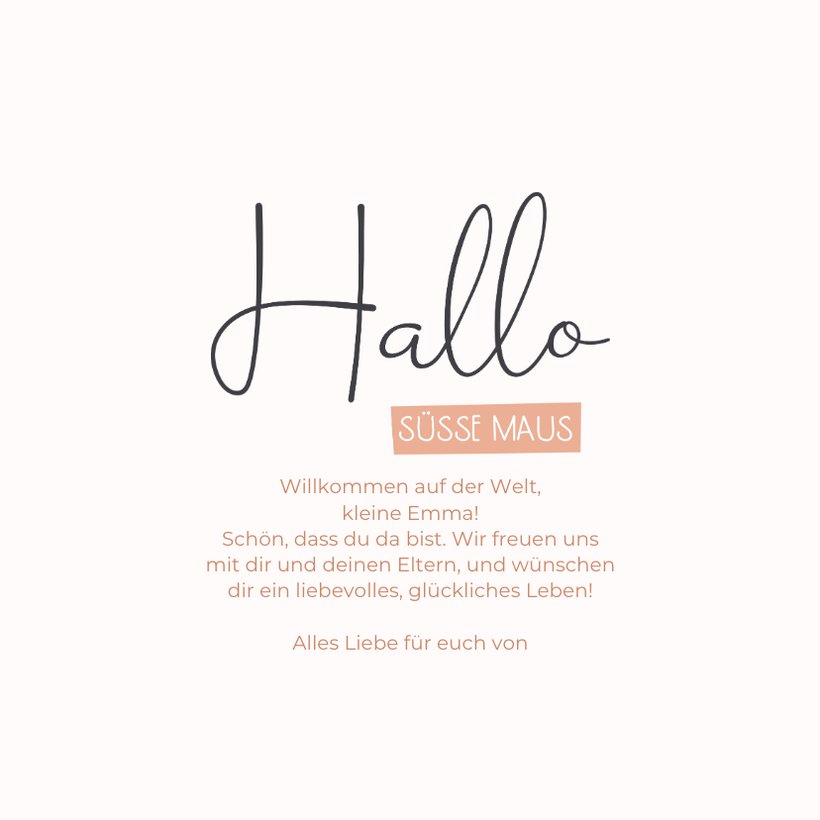Karte Glückwunsch Geburt'Hallo, süße Maus Send a Smile