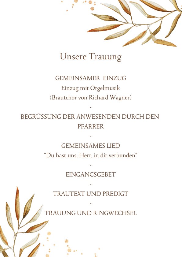 Kirchenheft Hochzeit feine Zweige Send a Smile
