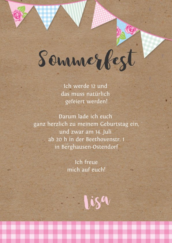 Sommerliche Einladung zum 12. Geburtstag Send a Smile