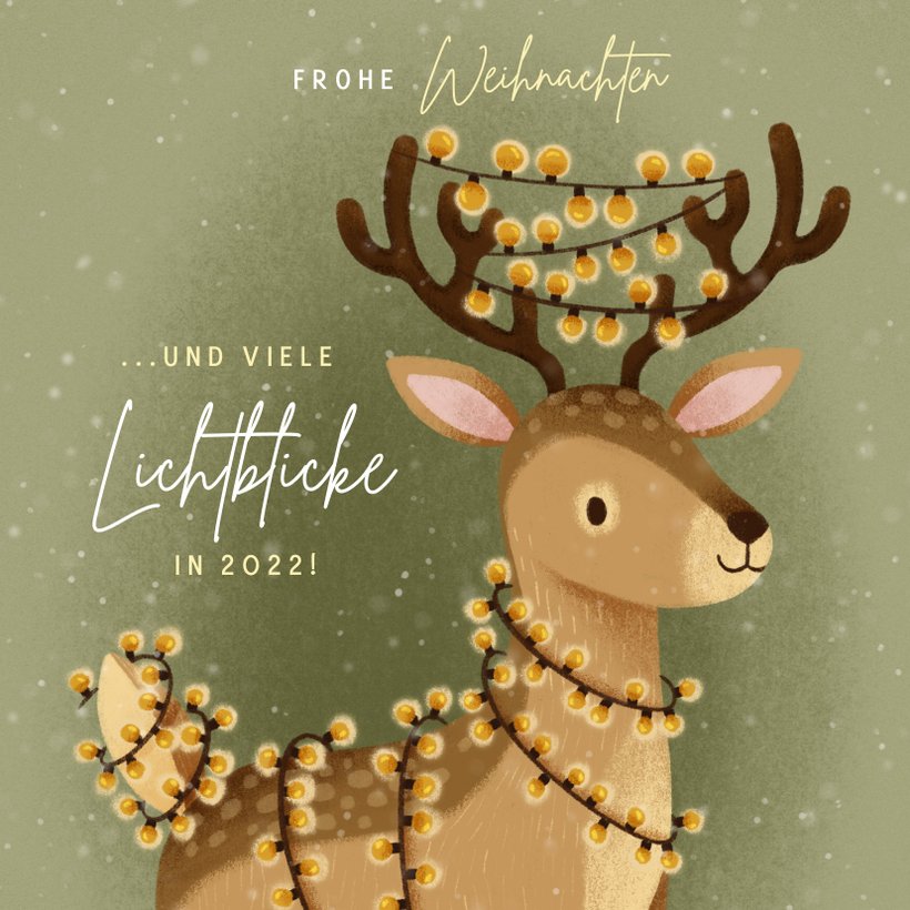 Weihnachtskarte Rentier mit Lichterkette Send a Smile