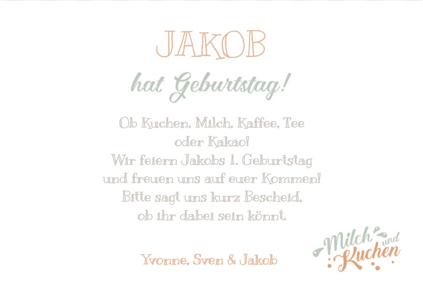 Einladung 1. Geburtstag Milch und Kuchen Send a Smile