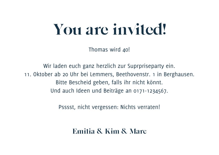 Einladung 40. Geburtstag'40rty' mit Foto Send a Smile