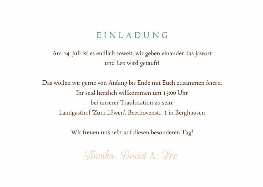 Einladung Hochzeit mit Taufe Trachtenlook Send a Smile