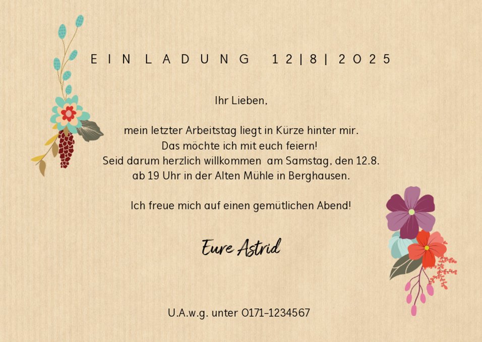 Einladung Zum Abschied In Die Rente Einladung mit Blumen zum Ruhestand | Send a Smile