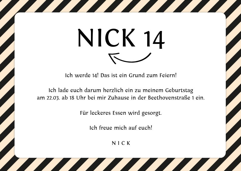 Einladung zum 14. Geburtstag mit Foto und Send a Smile