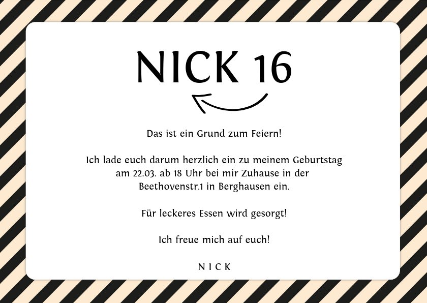 Einladungskarte 16. Geburtstag mit Foto und Send a Smile