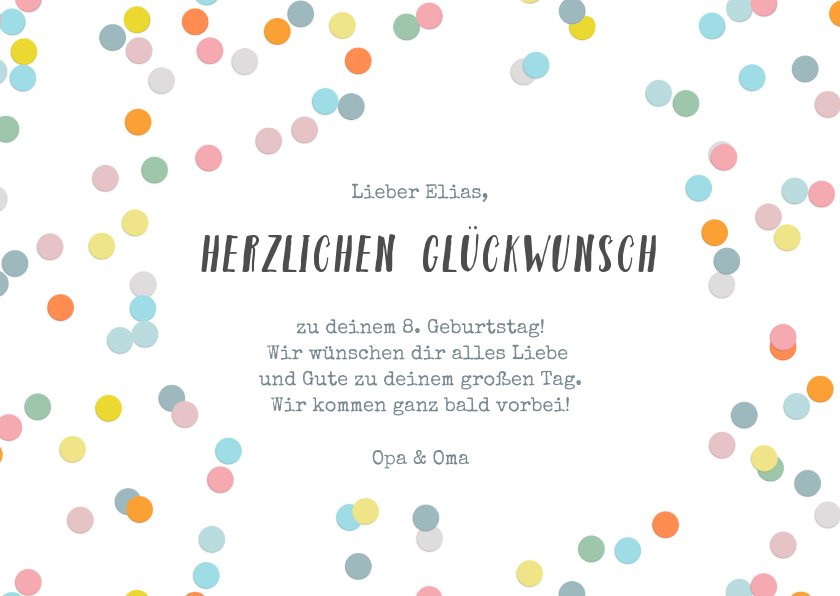 Geburtstagskarte für Kinder bunte Konfetti Send a Smile