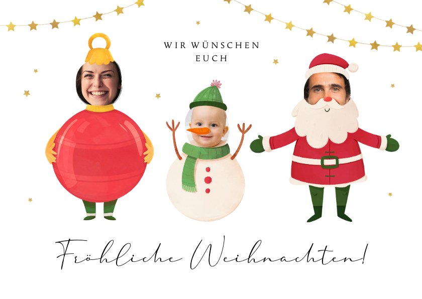 Lustige Weihnachtskarte Figuren mit Foto Send a Smile