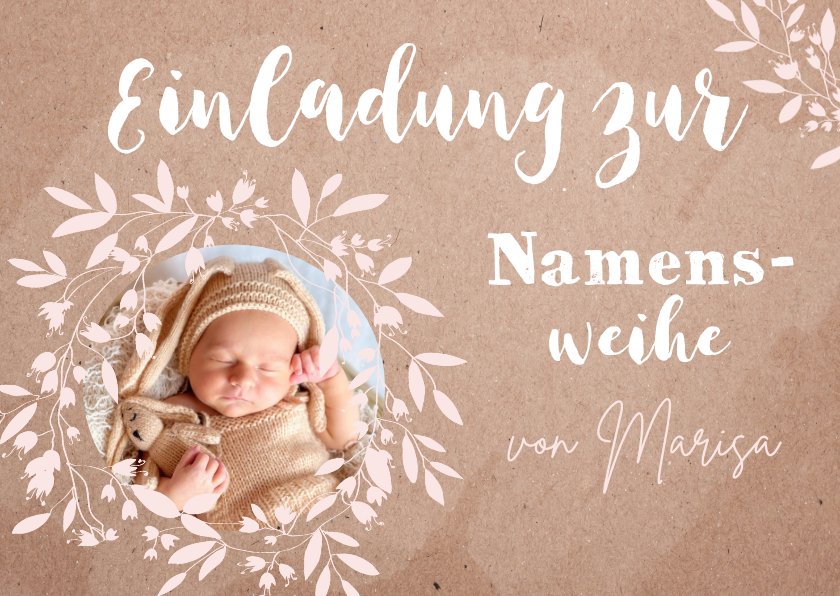 Namensweihe Einladung Naturpapier& rosa Send a Smile