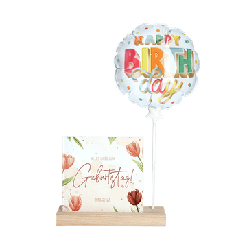 Luftballon Happy Birthday mit Kartenhalter