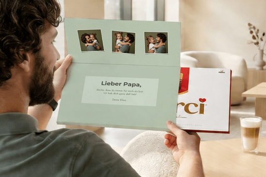 Personalisierte Merci Schokolade mit Foto zum Vatertag