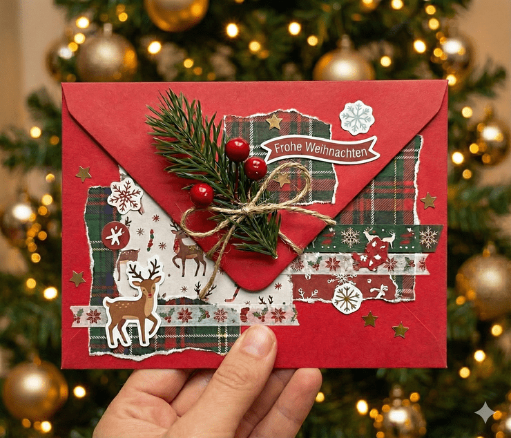 Dekorierter Umschlag zu Weihnachten