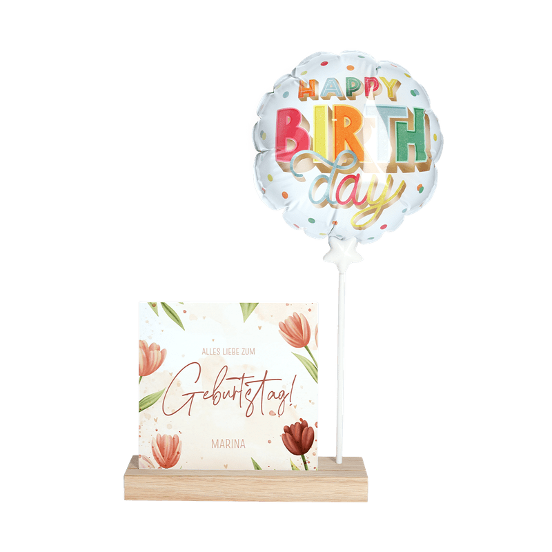 Luftballon Happy Birthday mit Kartenhalter