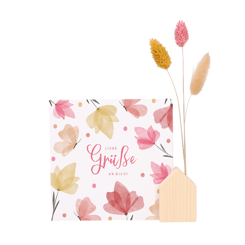 Kartenhalter Häuschen mit Trockenblumen