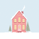 Rosa Haus mit Schnee RO