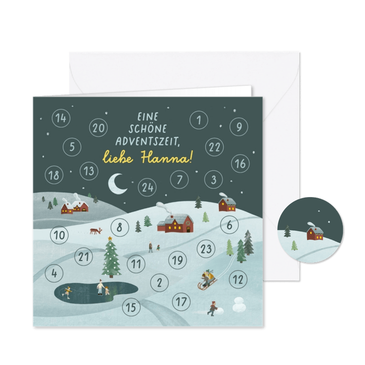 Adventskalender-Karte mit Winterlandschaft