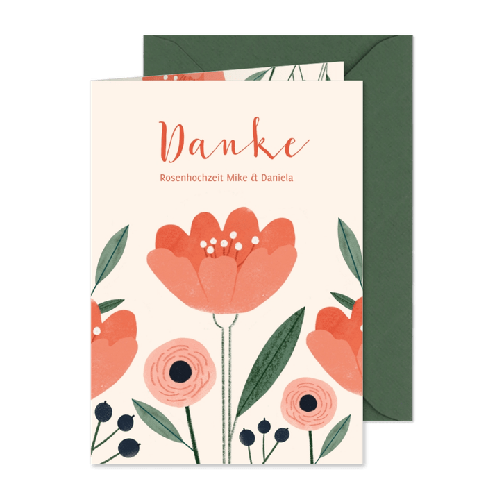 Danksagung zur Rosenhochzeit Rose und Blumen