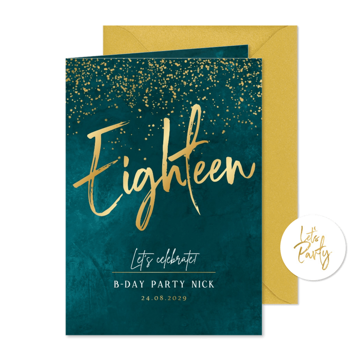 Einladung 18. Geburtstag Party Goldschrift