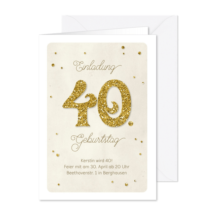 Einladung Geburtstag Glittergold 40