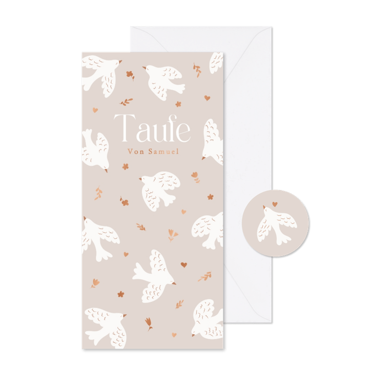 Einladung Taufe Tauben und Blumen