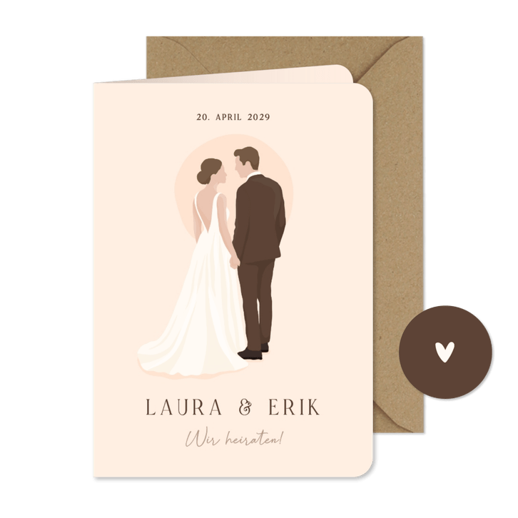 Einladungskarte Hochzeit Brautpaar illustriert