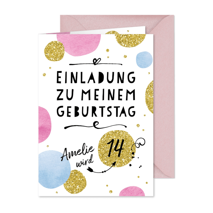 Einladungskarte zum 14. Geburtstag Kreise