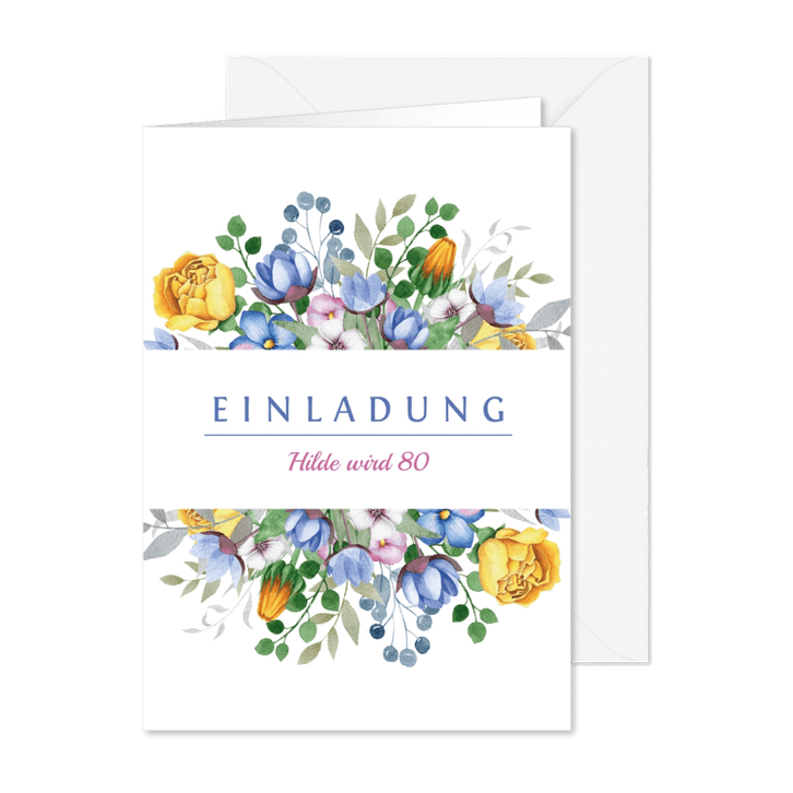 Einladungskarte zum Geburtstag mit Blumenbouquet