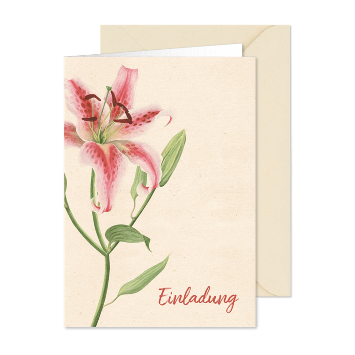 Einladungskarte zum Geburtstag mit rosa Lilie