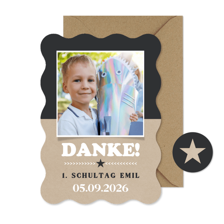 Foto-Dankeskarte Einschulung Wellenform & Kraftlook