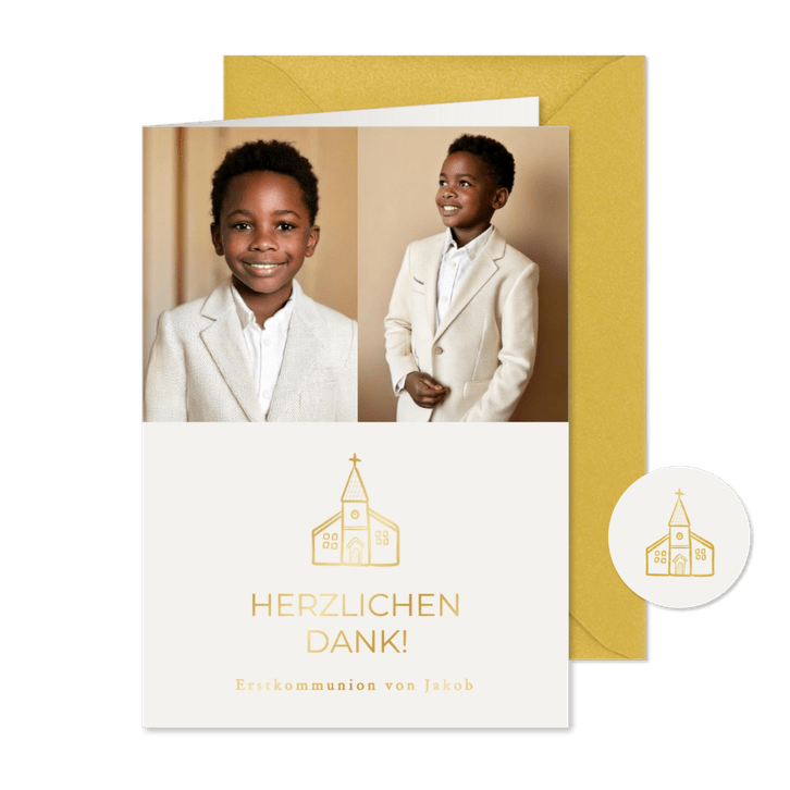 Foto-Dankeskarte Erstkommunion Kirche feine Linien