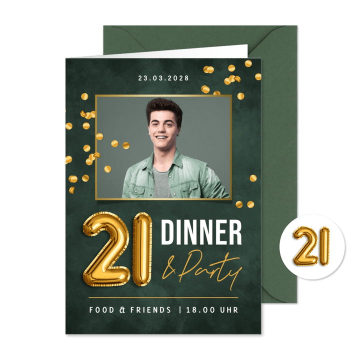Foto-Einladungskarte dunkelgrün Twentyone Dinner
