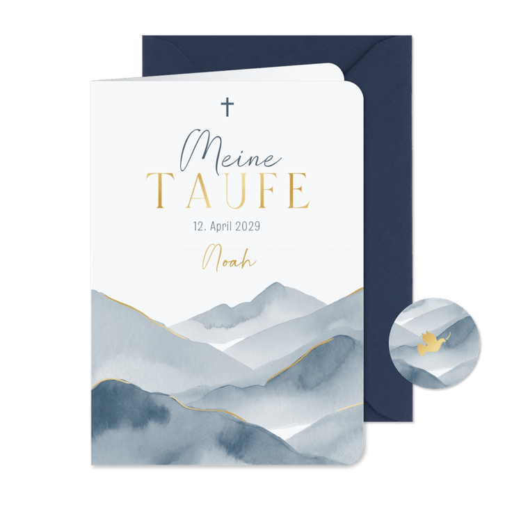 Kirchenheft zur Taufe blaue Berge Aquarell
